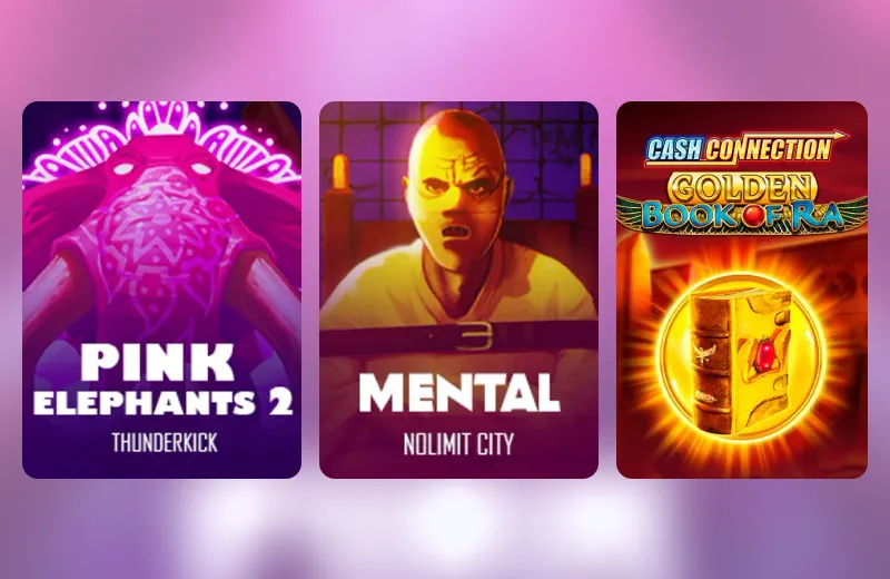 MonsterWin Casino – Pink Elephants 2, Mental, Cash Connection: Golden Book of Ra Pink Elephants 2, Mental i Cash Connection: Golden Book of Ra – automaty w lobby MonsterWin Casino