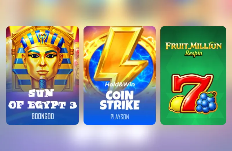 MonsterWin Casino – Sun of Egypt 3, Coin Strike: Hold and Win, Fruit Million Sun of Egypt 3, Coin Strike: Hold and Win i Fruit Million – automaty w lobby MonsterWin Casino